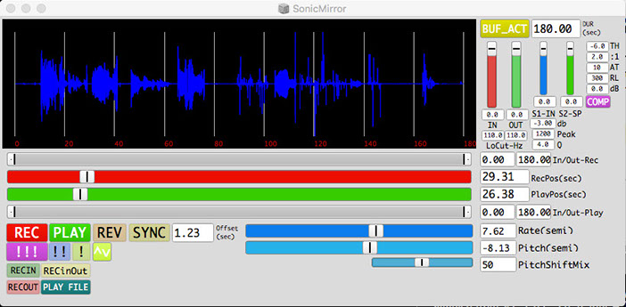 Screen shot of the GUI of an alpha version of the Sonic Mirror software developed with SuperCollider.