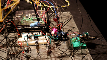 Photo of the pre-amplifier, amplifier, and audio transformer components used in the audio circuit for digital material acoustic experiments.